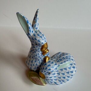 Herend Blue and Gold Bunny Figurine